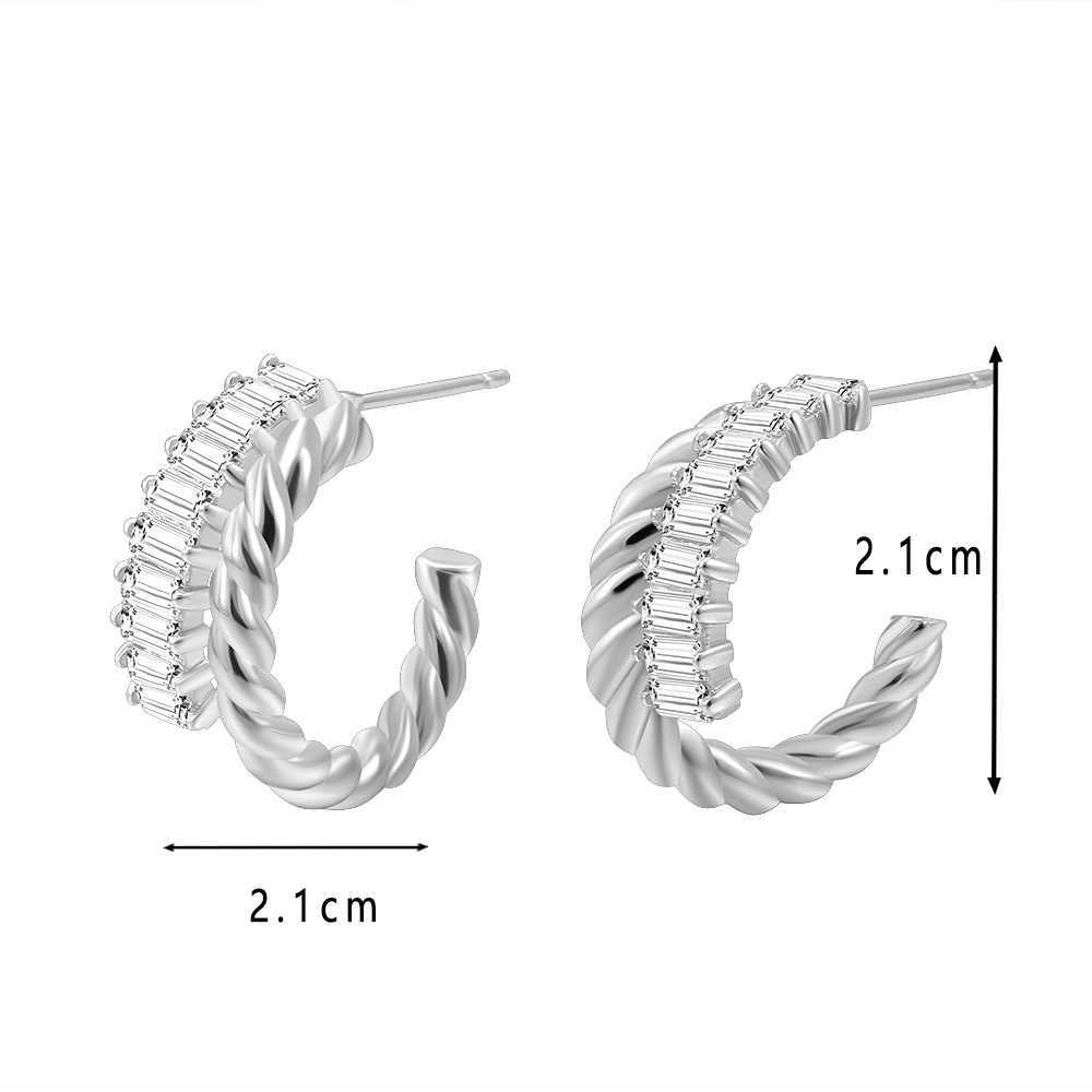 Gold - Plated Twisted Hoop Earrings with Baguette - Cut Crystal Inlay
