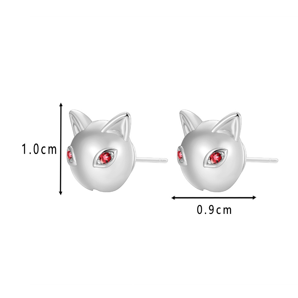 Golden Cat - Head Stud Earrings with Emerald - Like Eyes