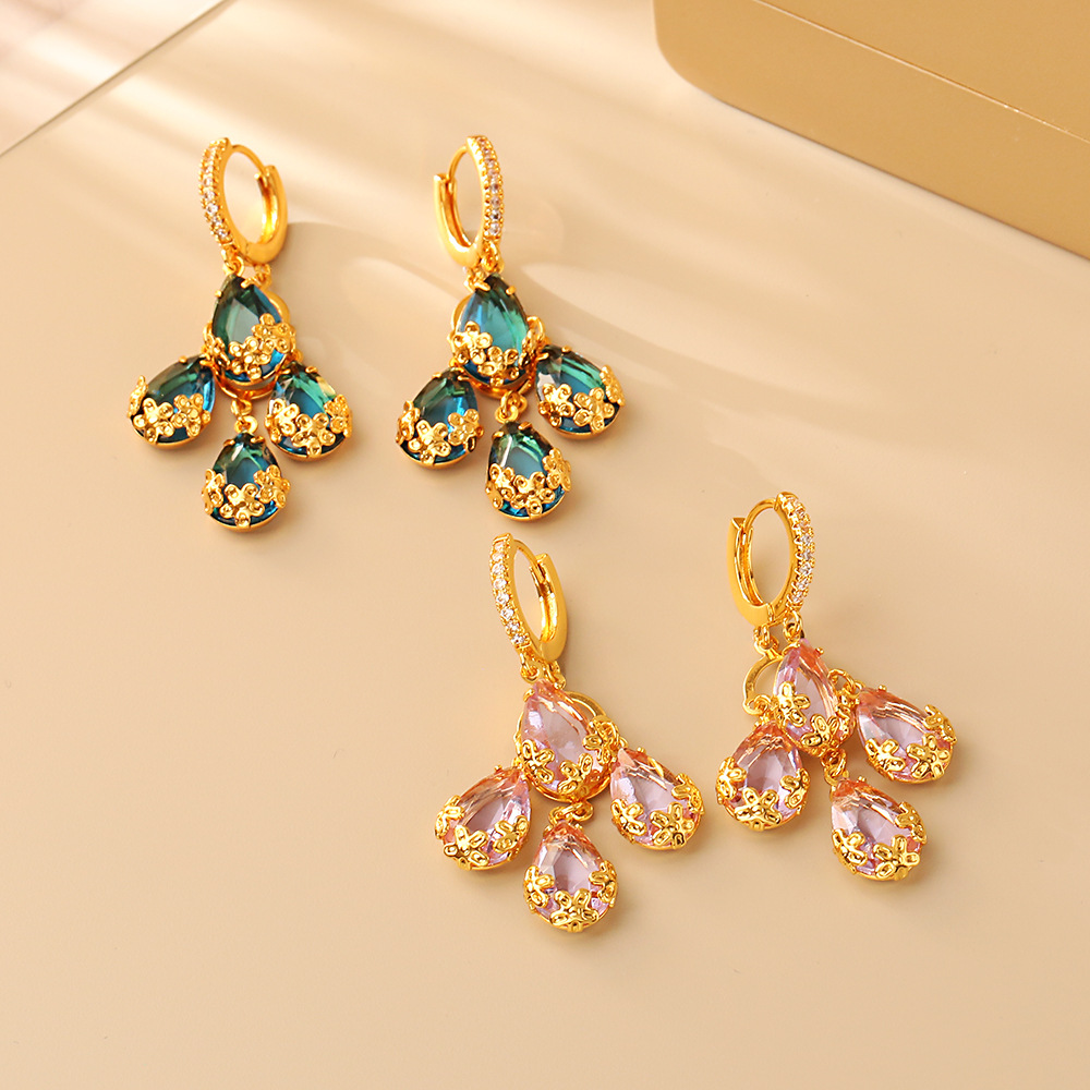 Elegant Pink Teardrop Earrings with Cubic Zirconia