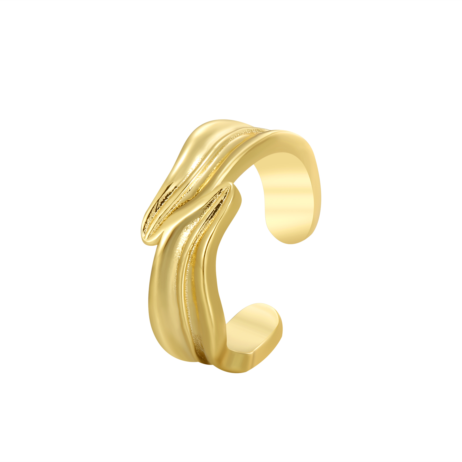 Gold - Tone Textured Wave - Design Open Adjustable Ring
