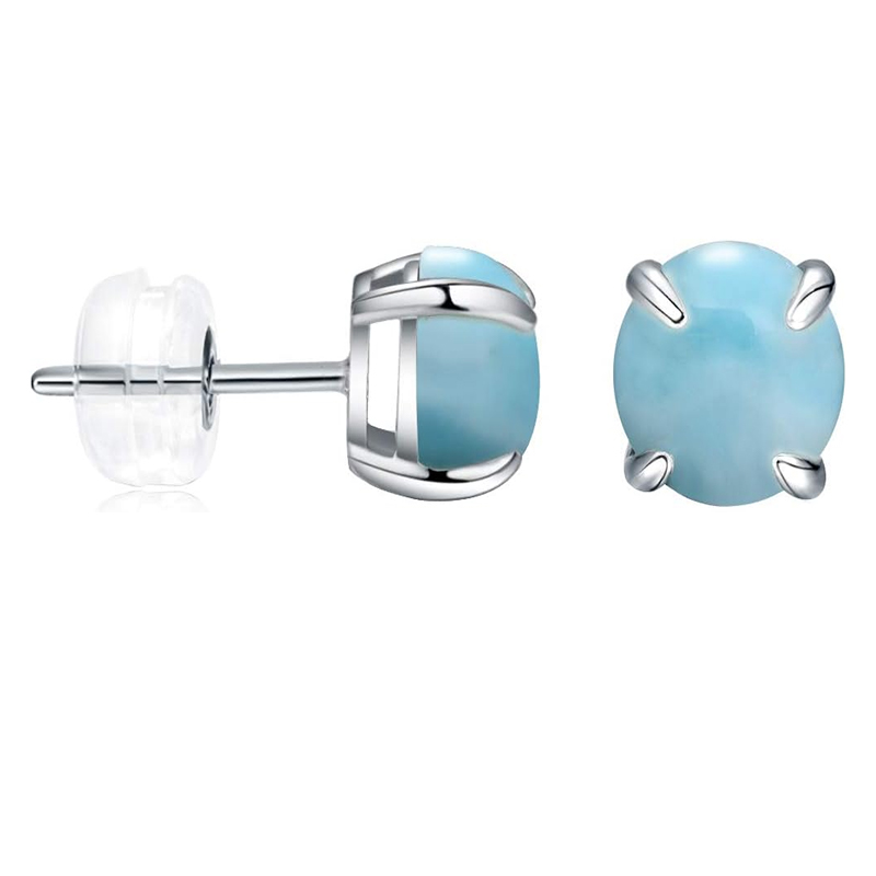 Modern Cylinder Bar Stud Earrings with Light Blue Inlay