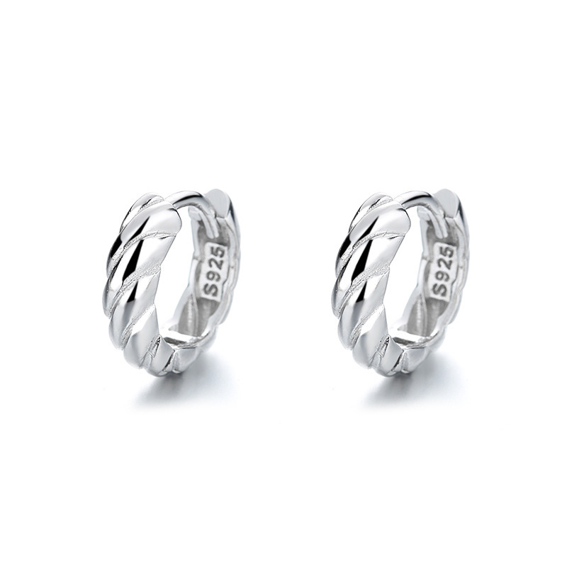 S925 Sterling Silver Braided Rope Huggie Hoop Earrings