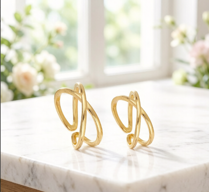 Modern Gold Twisted Wave Open Ring