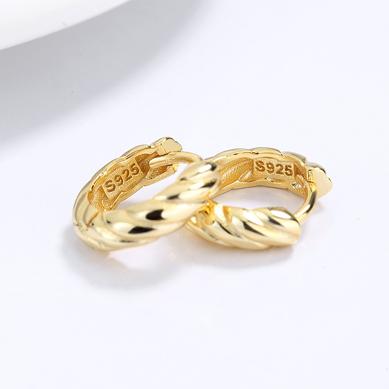 S925 Sterling Silver Braided Rope Huggie Hoop Earrings