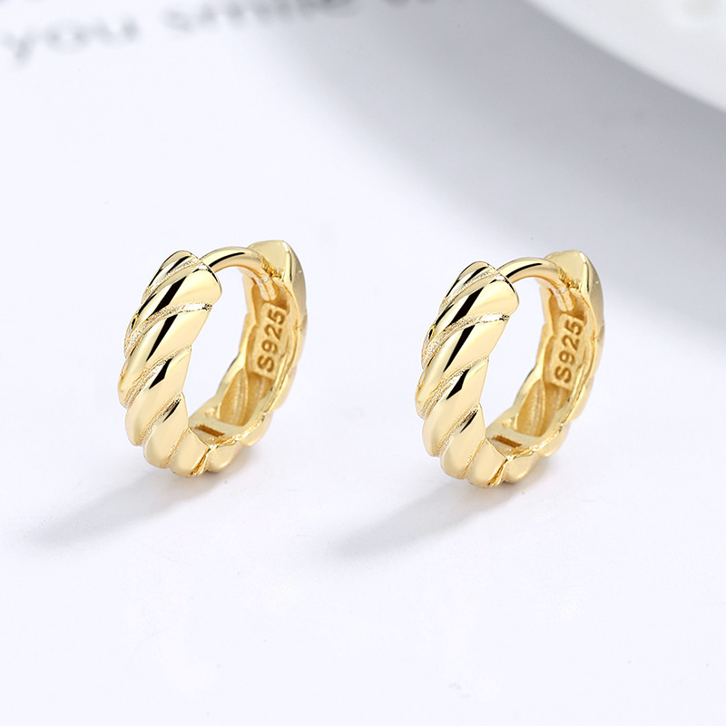 S925 Sterling Silver Braided Rope Huggie Hoop Earrings