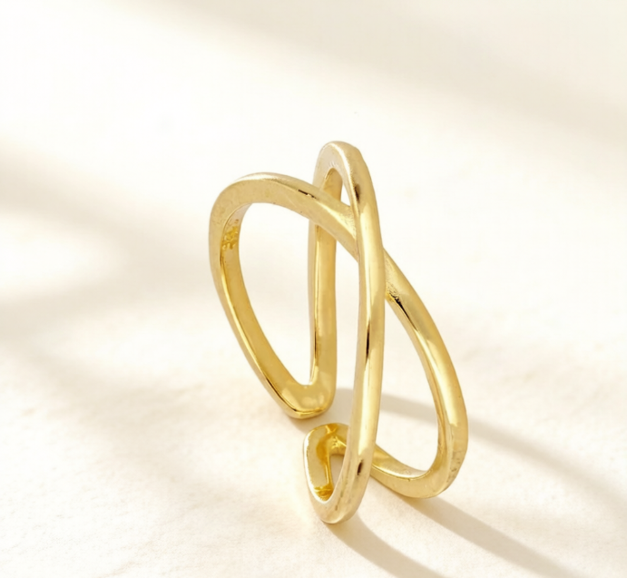 Modern Gold Twisted Wave Open Ring