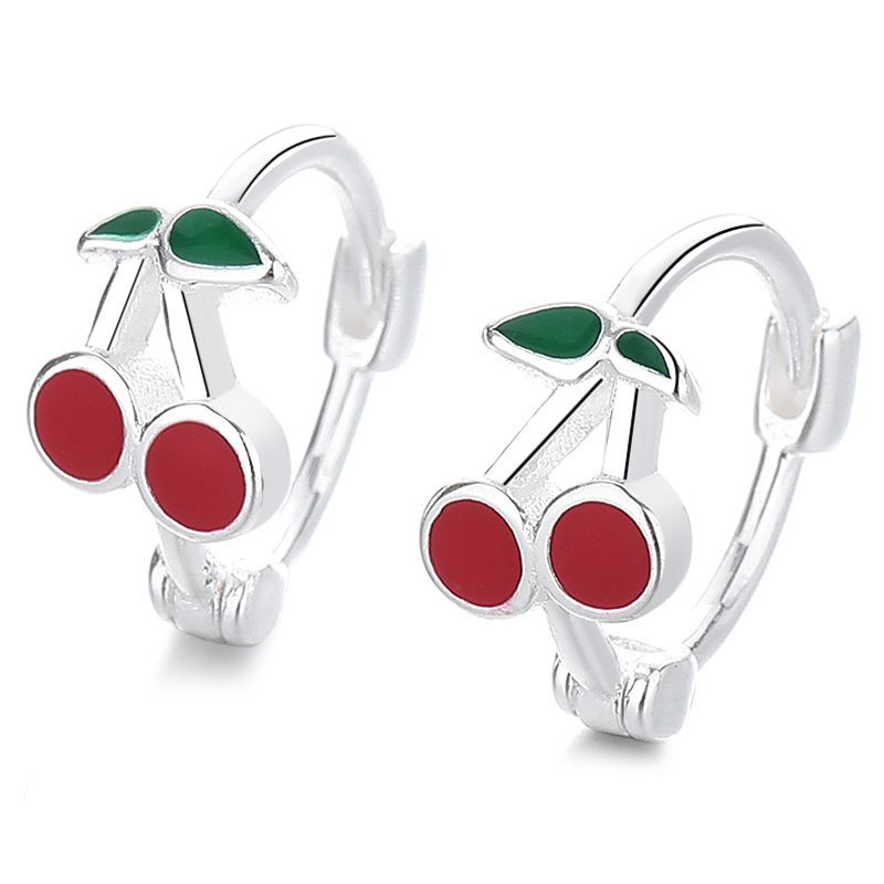 Sterling Silver Cherry Huggie Hoop Earrings