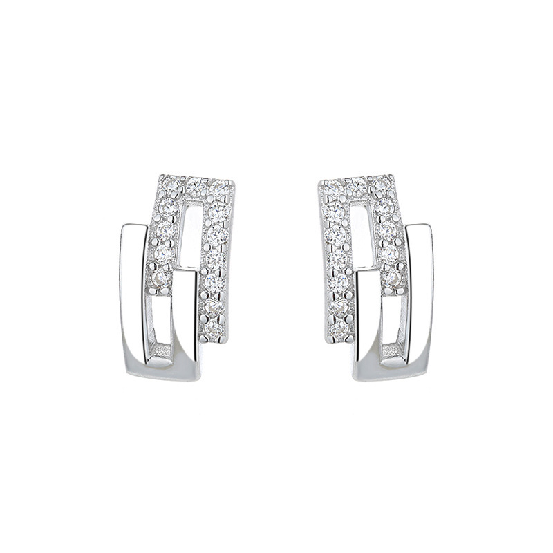 Sparkling Rectangular Diamond-Cut Huggie Hoop Earrings in Sterling Silver