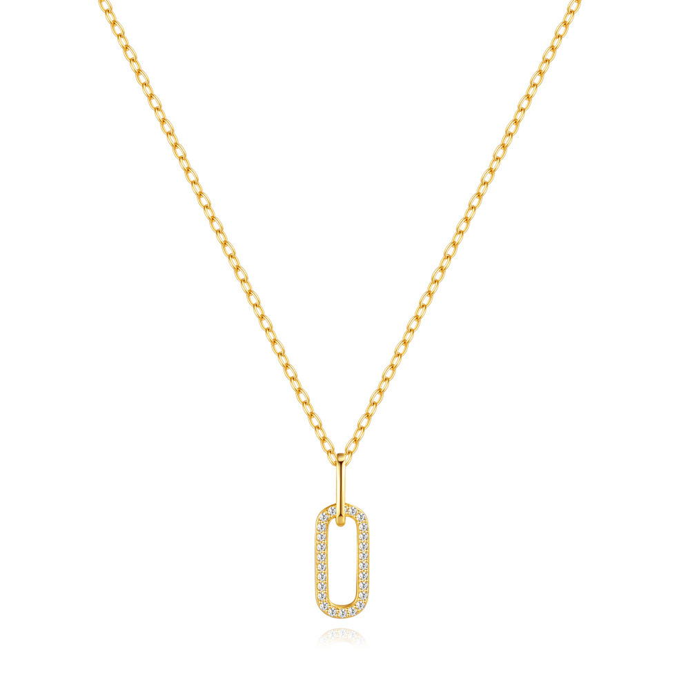 Gold Plated Pavé Oval Pendant Necklace 