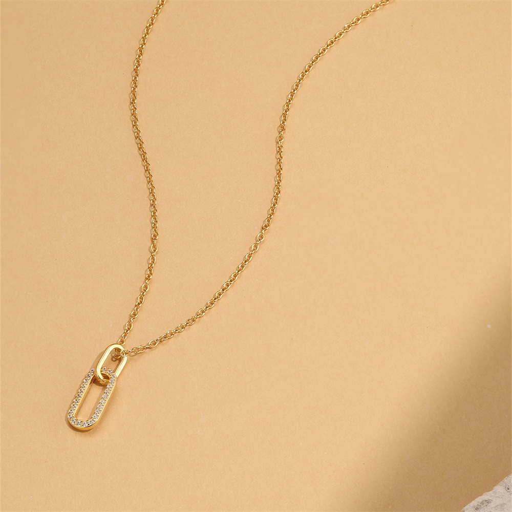 Gold Plated Pavé Oval Pendant Necklace 