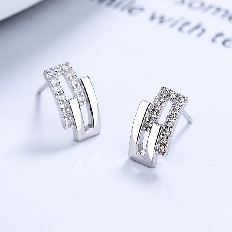 Sparkling Rectangular Diamond-Cut Huggie Hoop Earrings in Sterling Silver