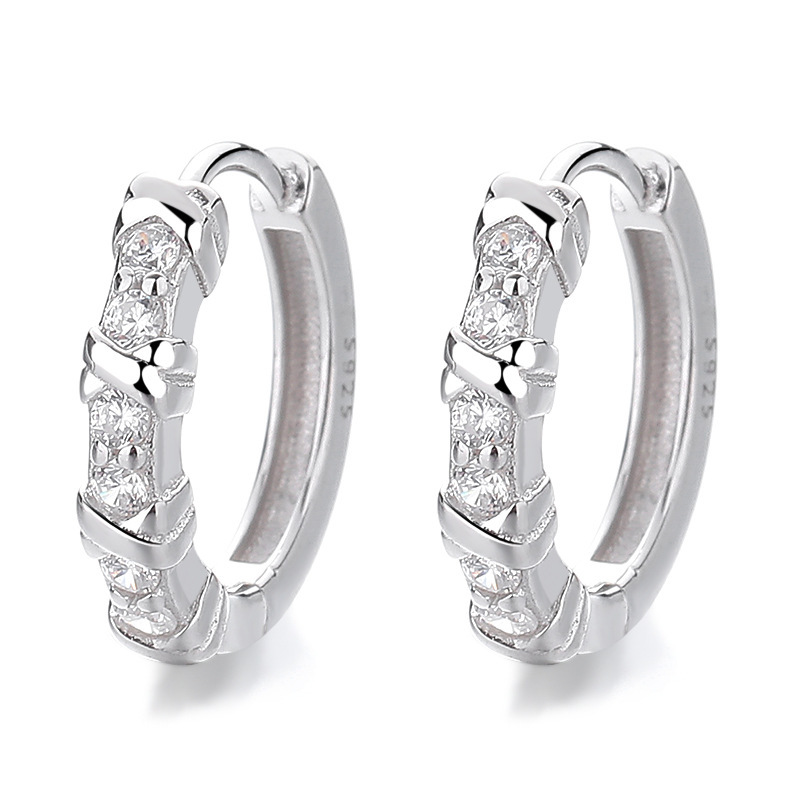 Elegant Sterling Silver Hoop Earrings with Row of Sparkling Cubic Zirconia