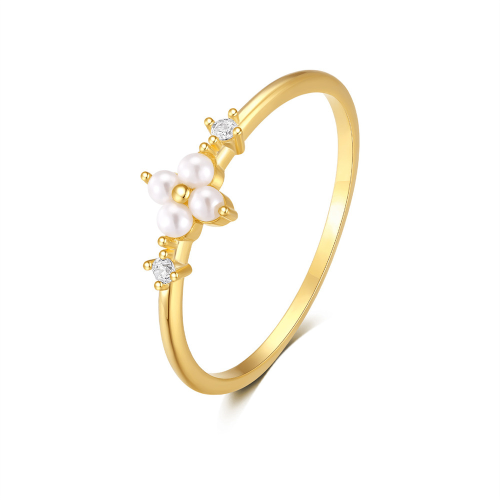 Gold Plated Pearl Cluster Open Flower Ring