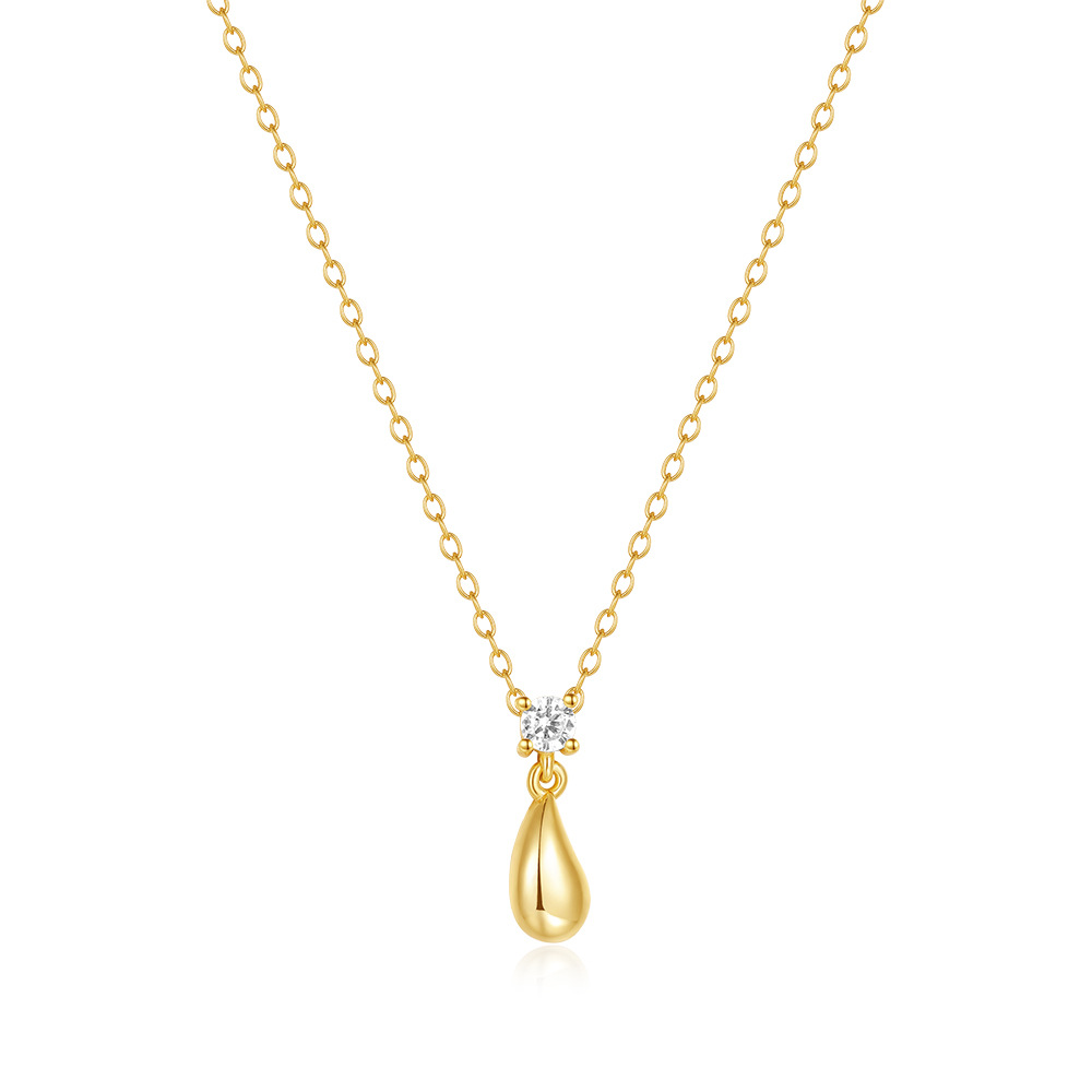 Minimalist Gold-Tone Teardrop Necklace with Cubic Zirconia