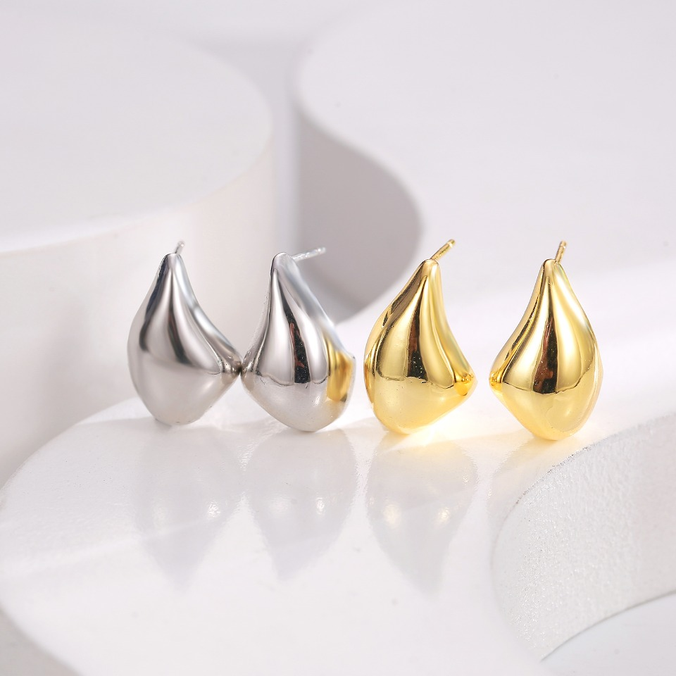 Golden Teardrop - Shaped Stud Earrings with Polished Finish
