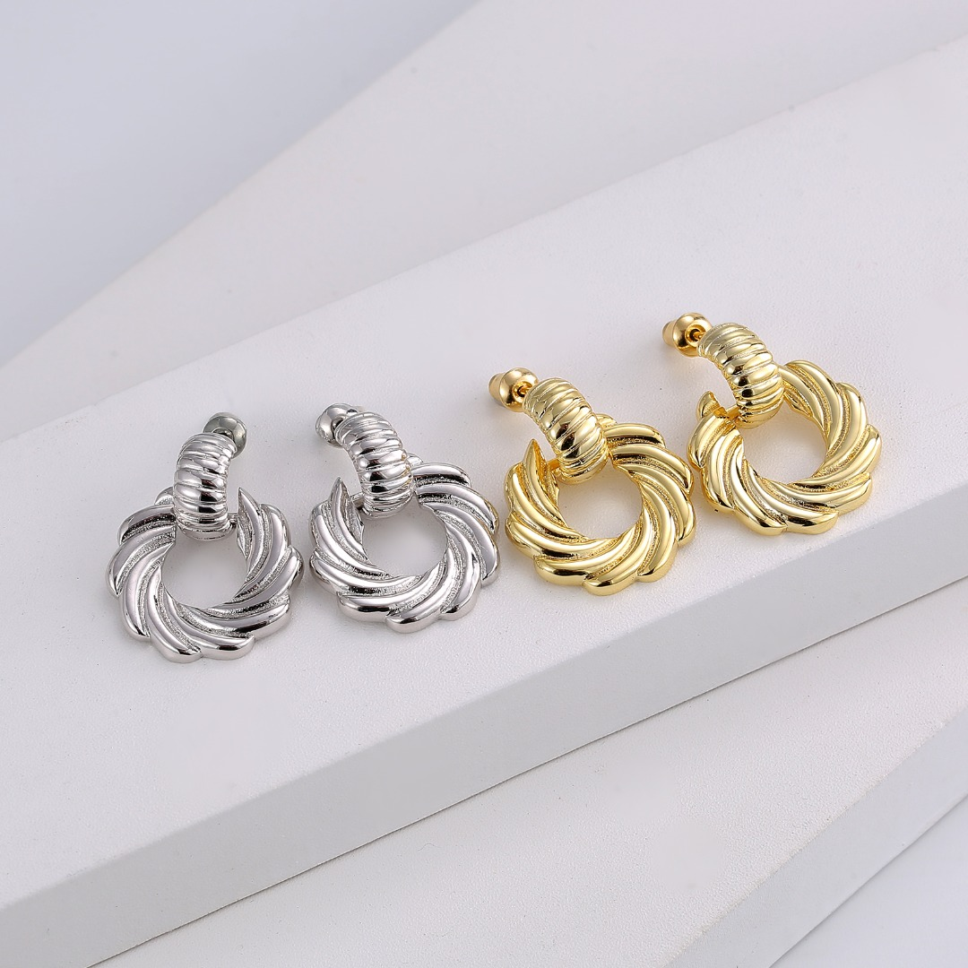 Silver - Toned Twisted Rope - Design Huggie Hoop Earrings