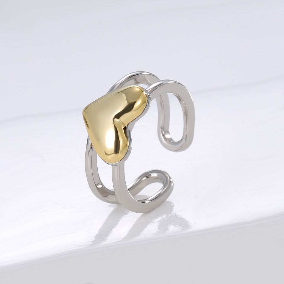 Abstract Heart-Shaped Two-Tone Open Ring