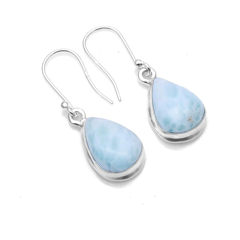 Elegant Teardrop Earrings with Light Blue Larimar Cabochon