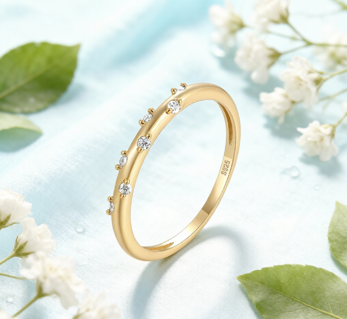Dainty Half Eternity Pavé Set Round Diamond Band in Gold Vermeil