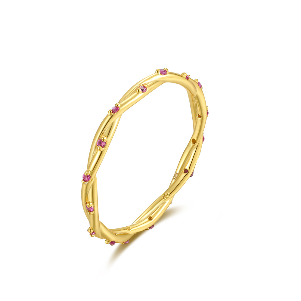 Nature Inspired Twisted Vine Ring with Pink Sapphires in 18K Yellow Gold