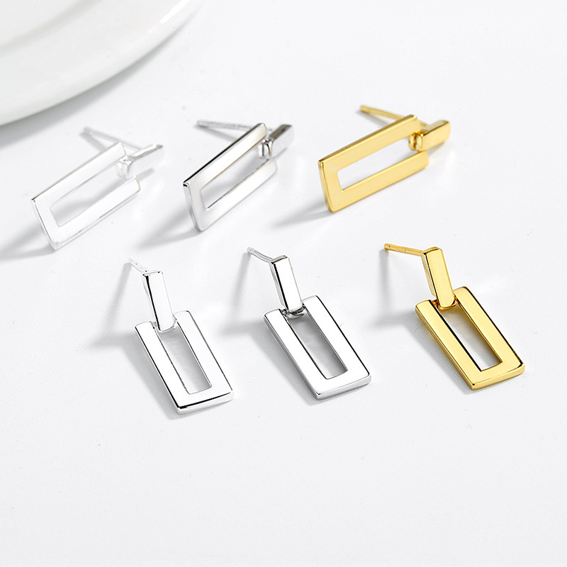 Gold Vermeil Open Rectangle Drop Earrings