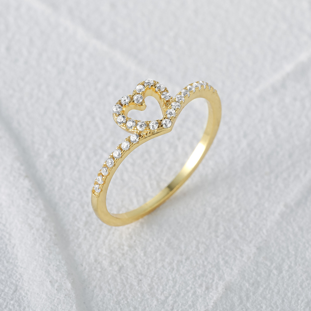 Open Heart Pavé Diamond Ring in Gold Vermeil