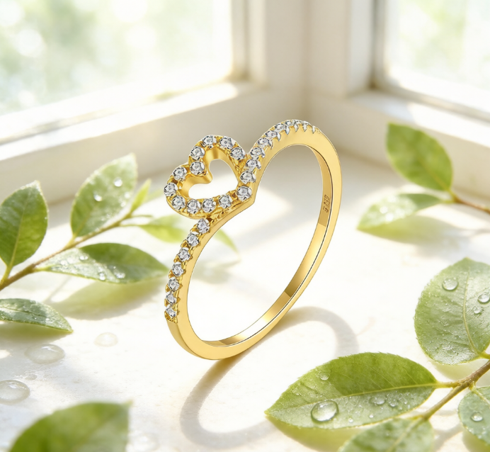 Open Heart Pavé Diamond Ring in Gold Vermeil