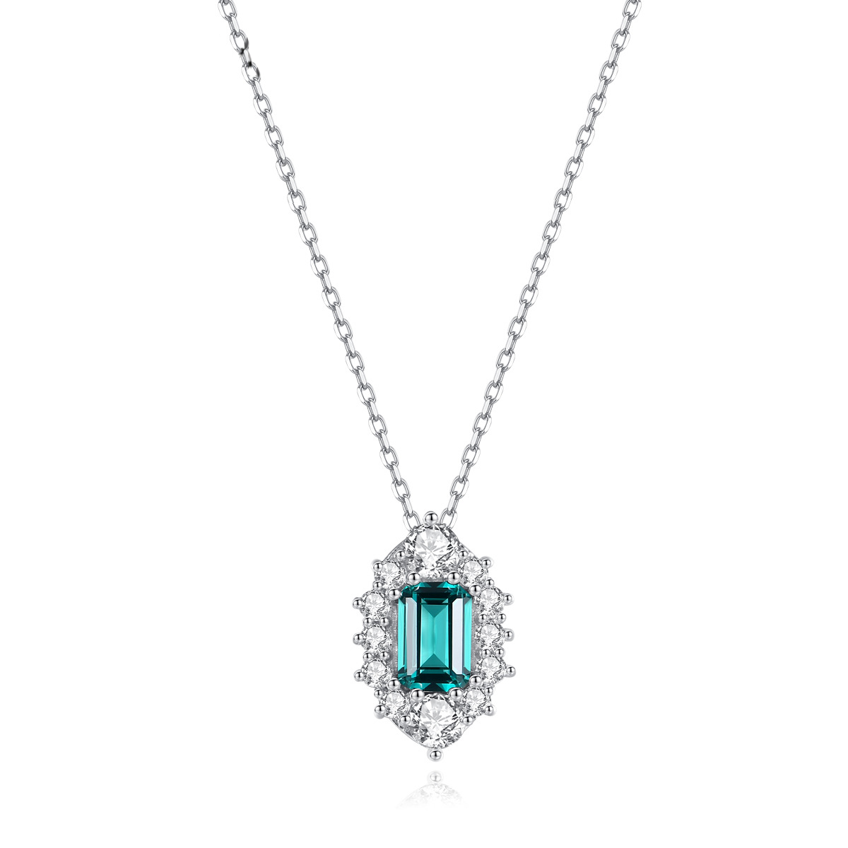 Emerald Green Baguette Halo Pendant Necklace