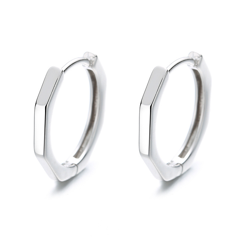 Sterling Silver Geometric Octagonal Huggie Hoop Earrings