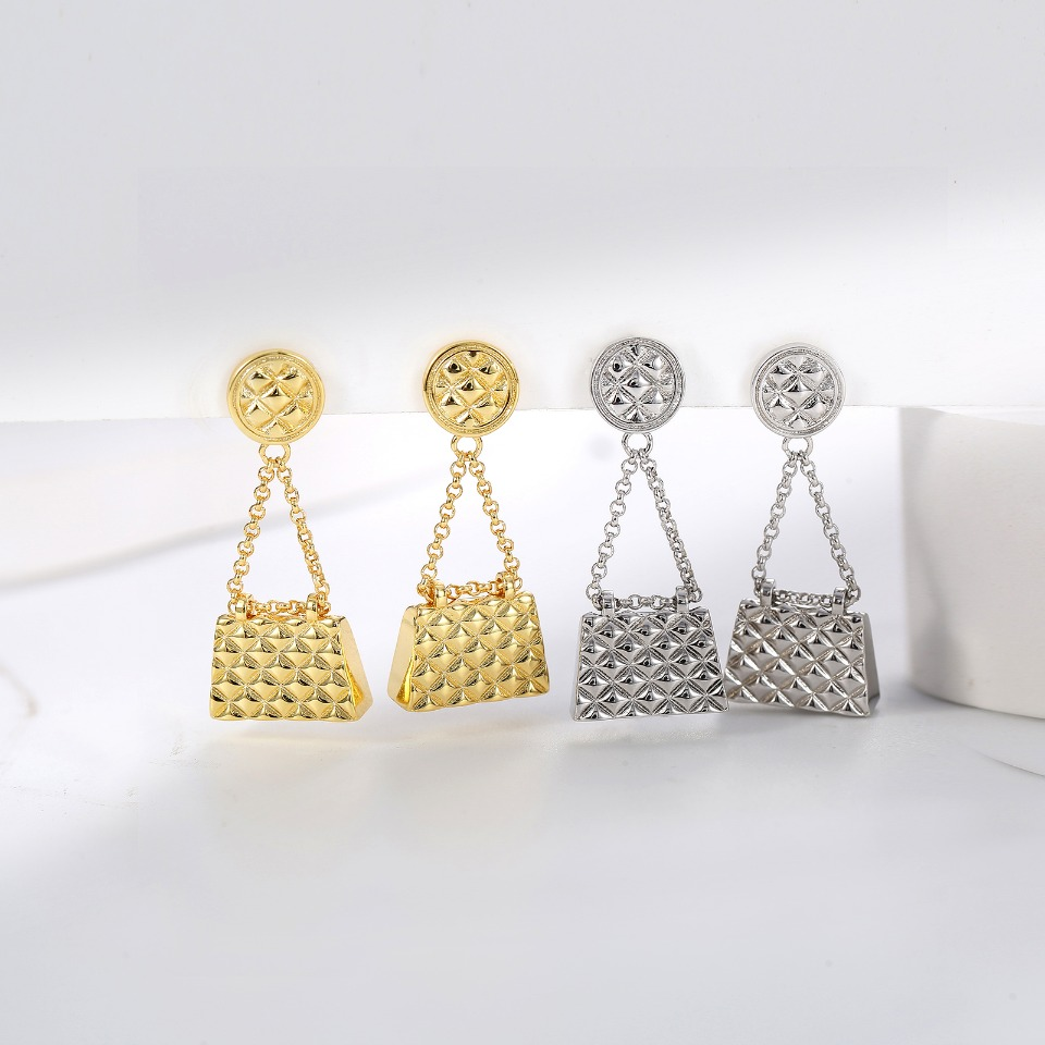 Gold Quilted Mini Handbag Chain Earrings 