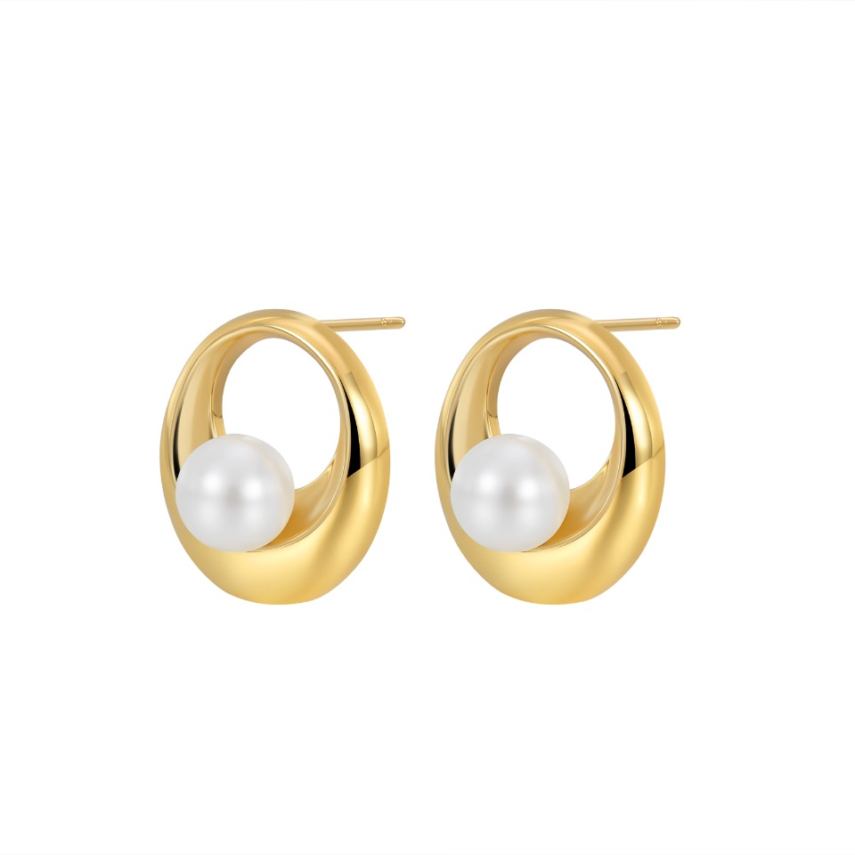 Minimalist Gold - Plated Twisted Hoop Pearl Stud Earrings