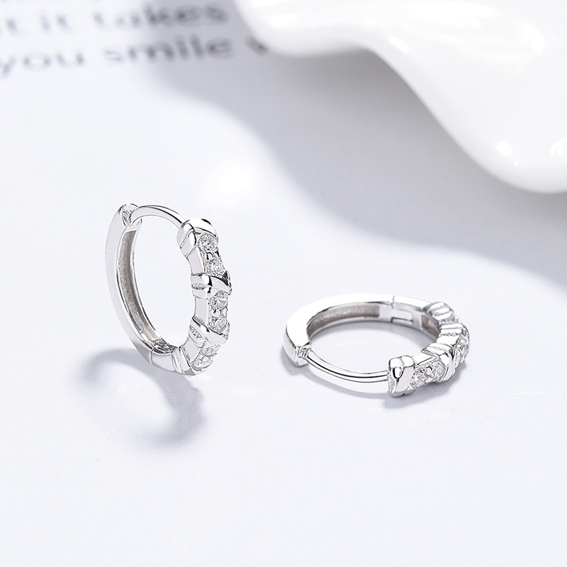 Elegant Sterling Silver Hoop Earrings with Row of Sparkling Cubic Zirconia