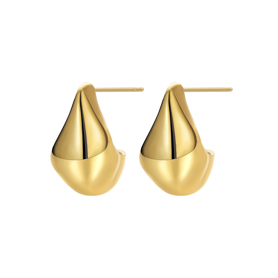 Golden Teardrop - Shaped Stud Earrings with Polished Finish