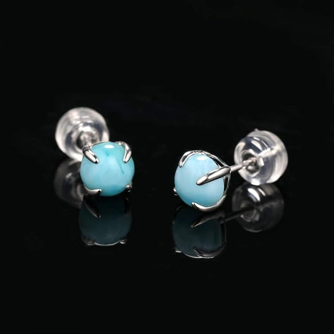 Modern Cylinder Bar Stud Earrings with Light Blue Inlay