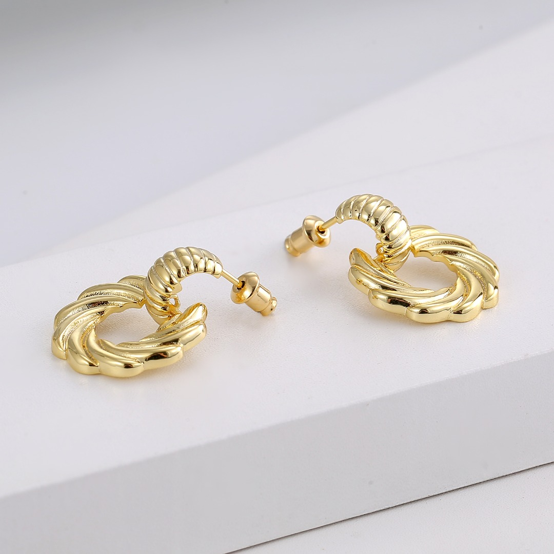 Silver - Toned Twisted Rope - Design Huggie Hoop Earrings