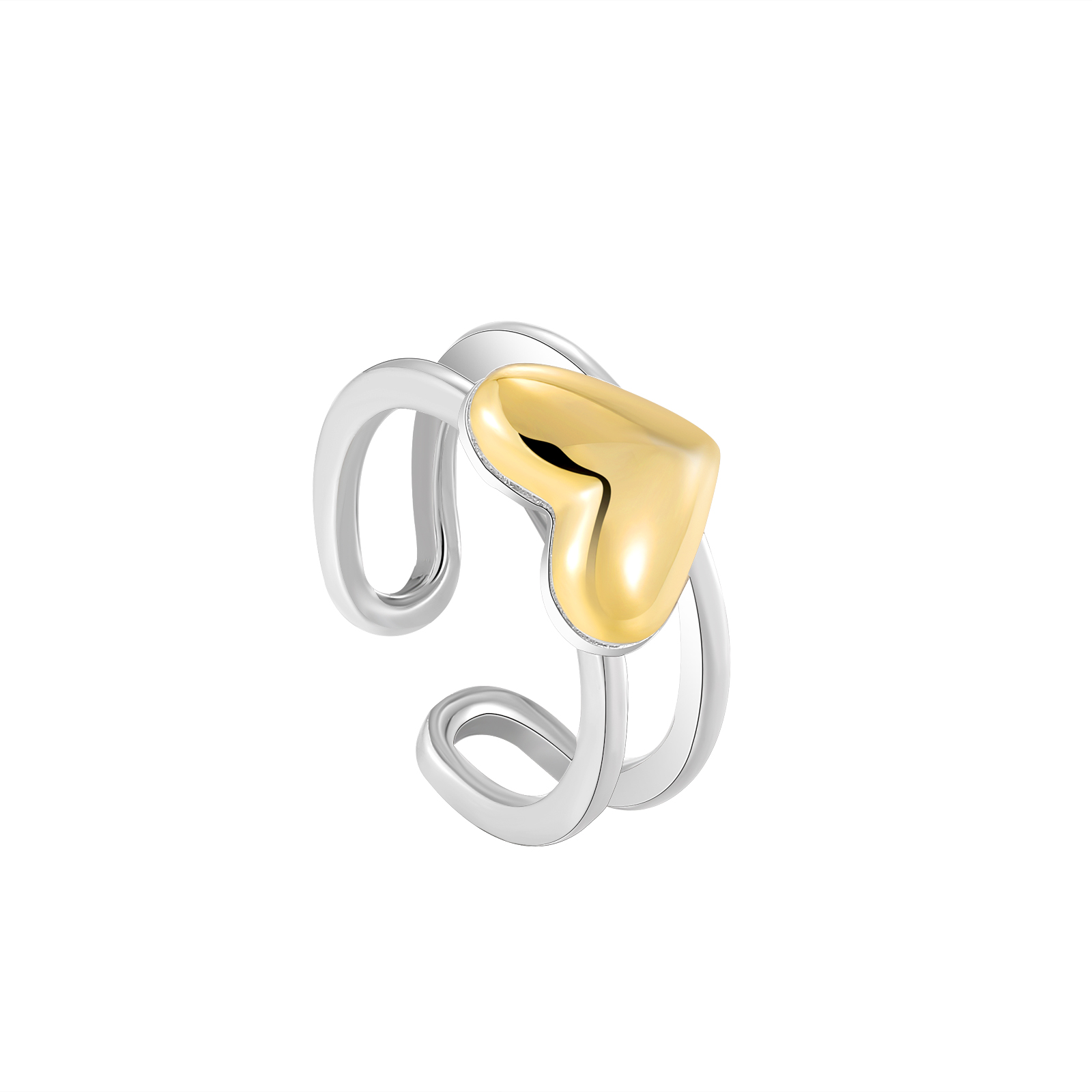 Abstract Heart-Shaped Two-Tone Open Ring