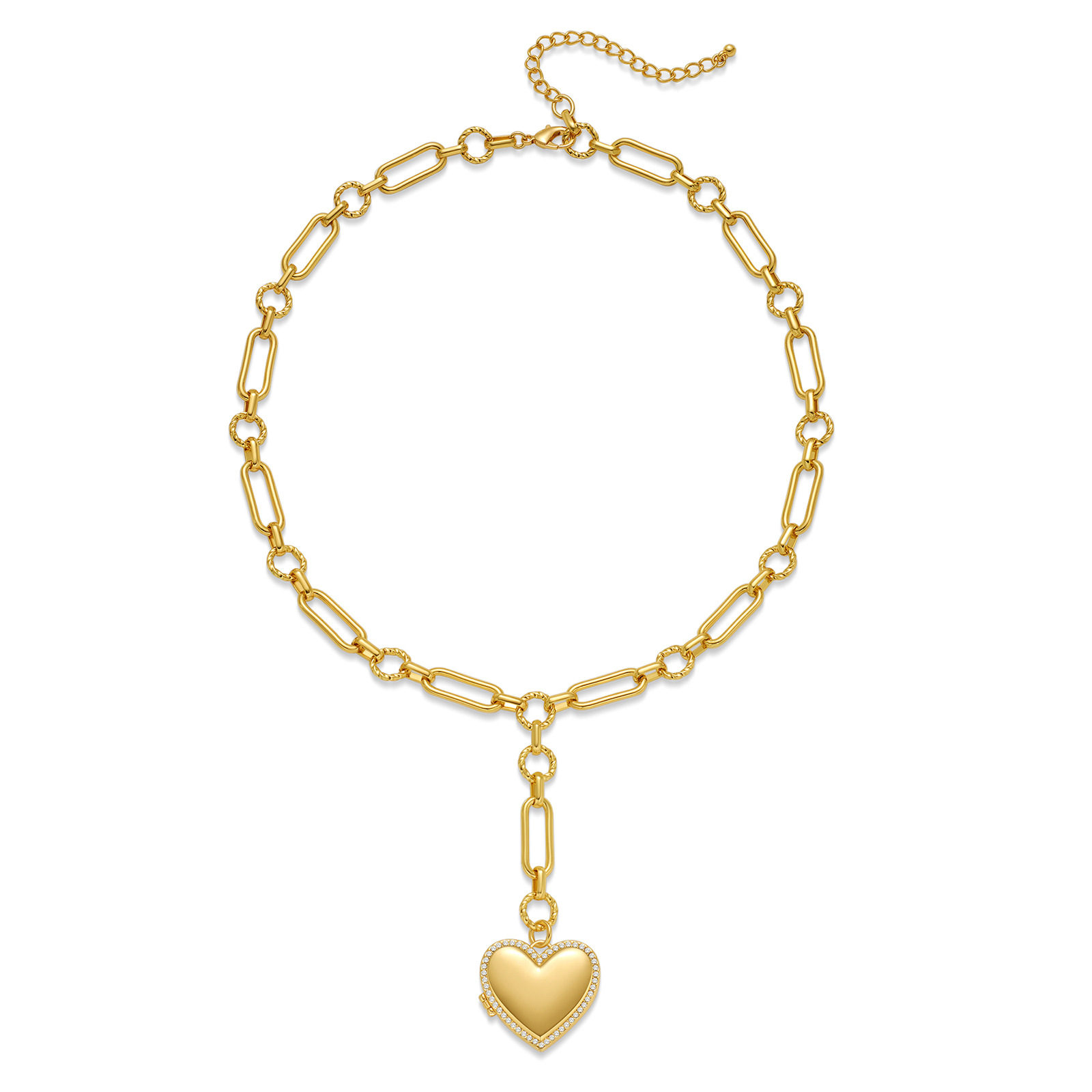 Gold - Plated Copper Chain Necklace with Pave
