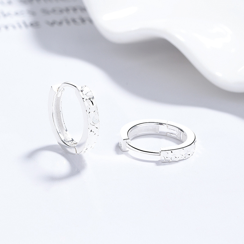 Sterling Silver Textured "Ice Crushed"Huggie Hoop Earrings