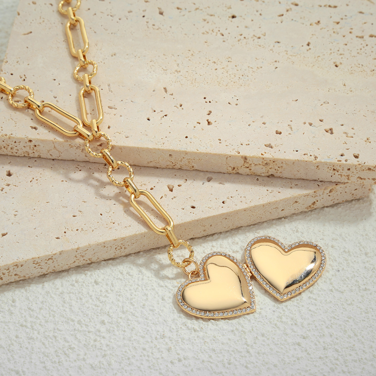 Gold - Plated Copper Chain Necklace with Pave