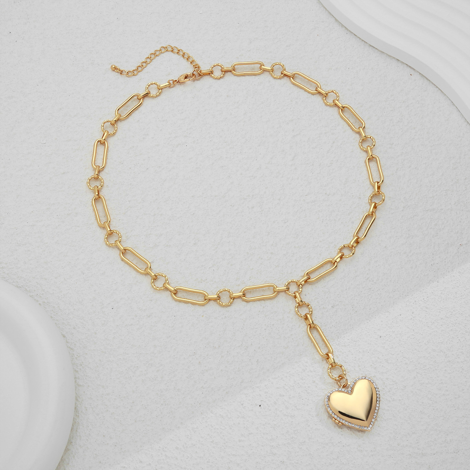 Gold - Plated Copper Chain Necklace with Pave