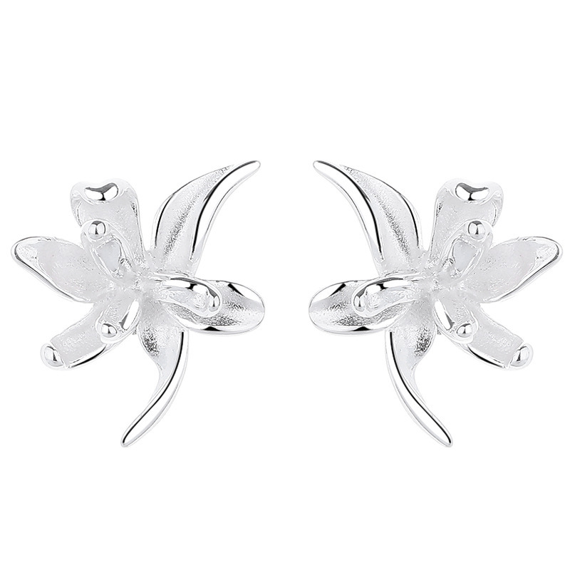 Sterling Silver Polished Flower Stud Earrings 