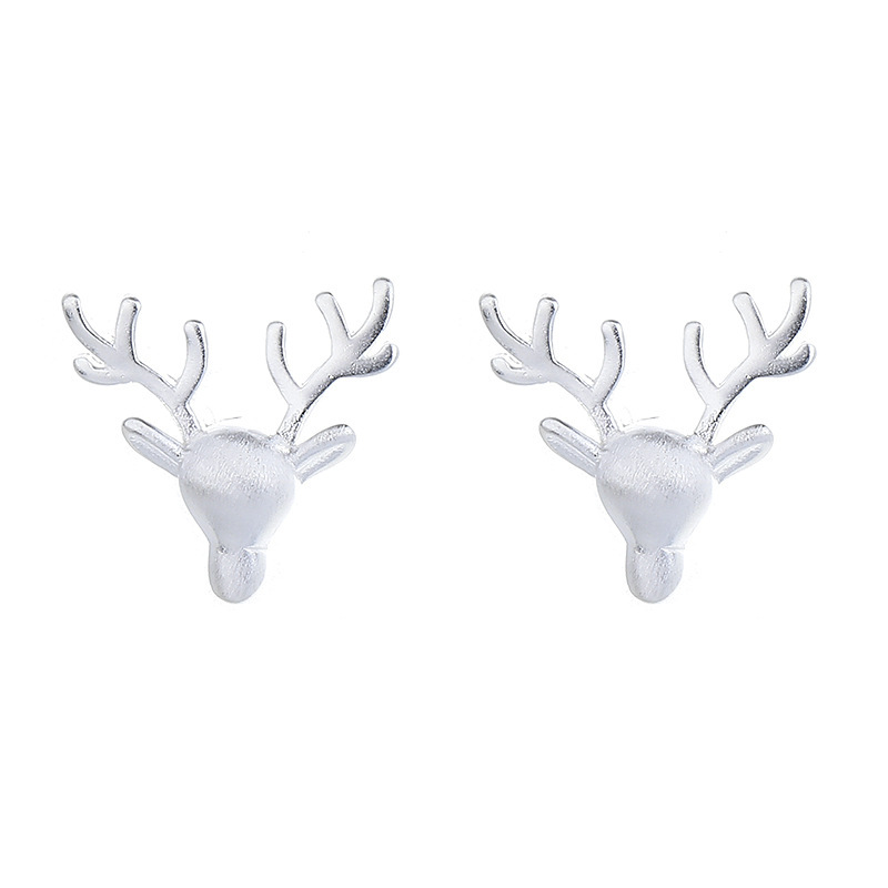 Sterling Silver Matte Finish Reindeer Head Stud Earrings 