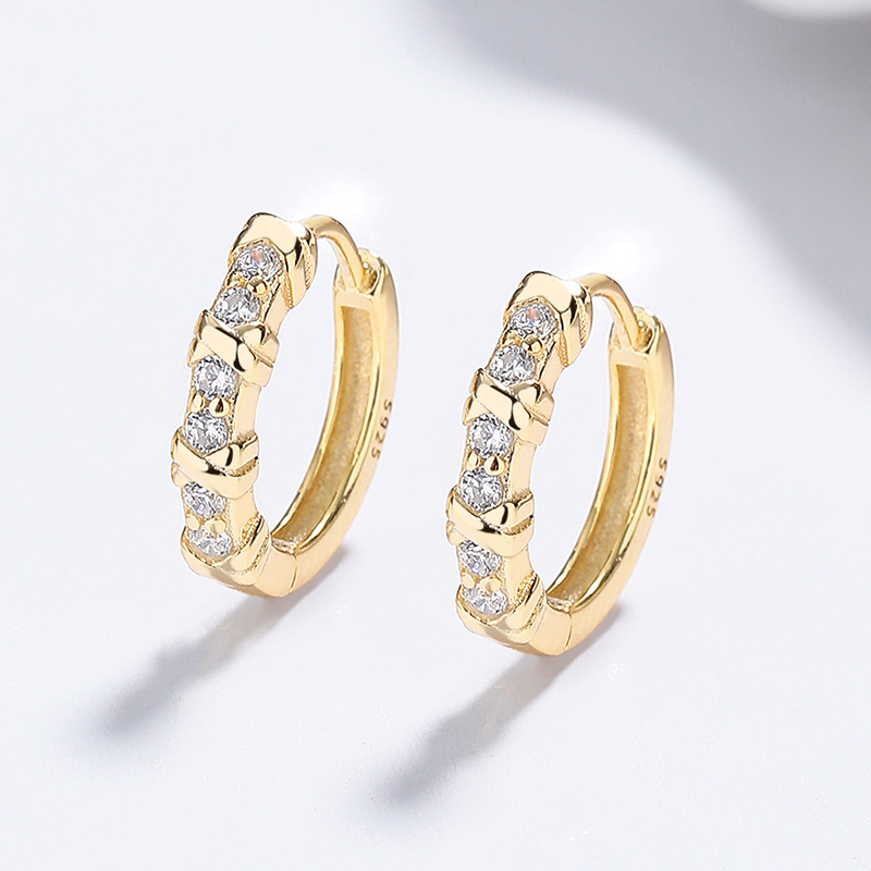 Elegant Sterling Silver Hoop Earrings with Row of Sparkling Cubic Zirconia
