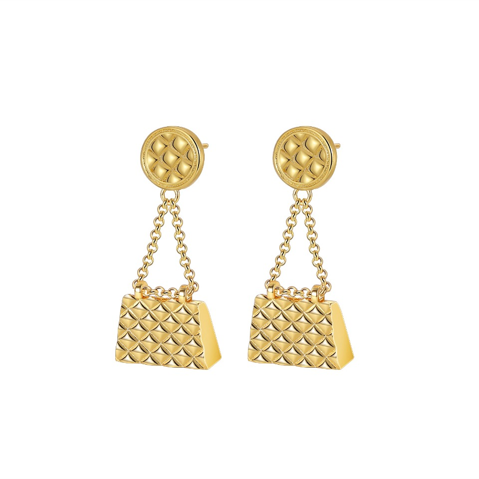Gold Quilted Mini Handbag Chain Earrings 