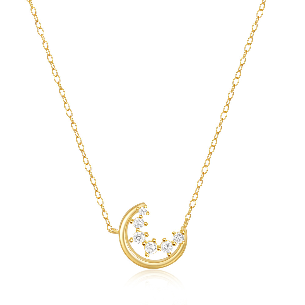 Celestial Gold-Tone Crescent Moon Necklace with Cubic Zirconia