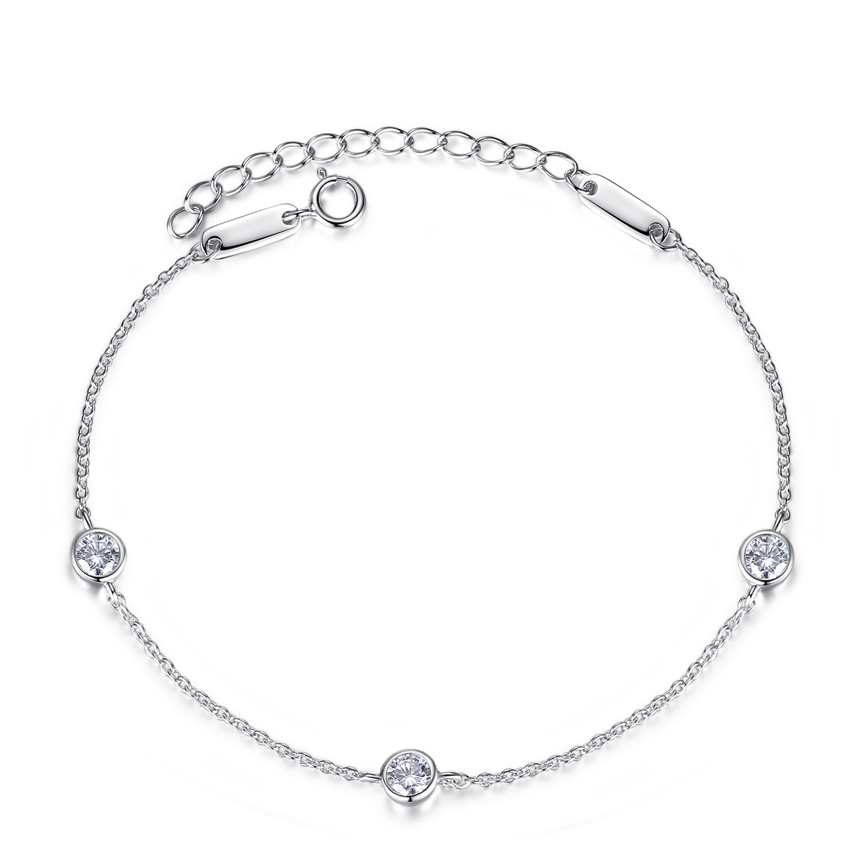 Sterling Silver Three-Stone Dainty Bracele