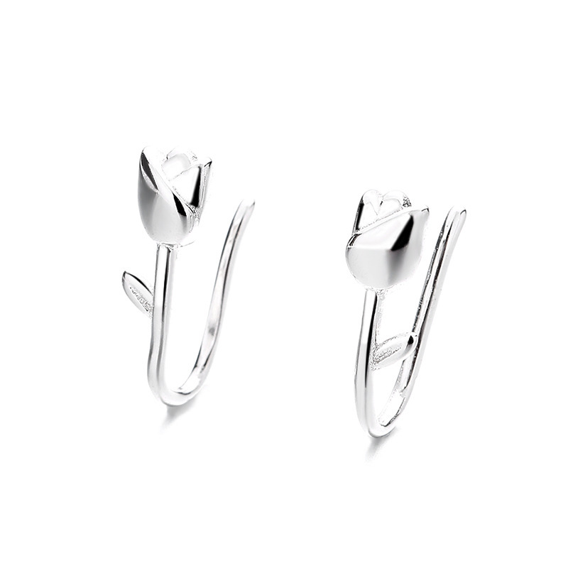 Sterling Silver Tulip Huggy Hoop Earrings