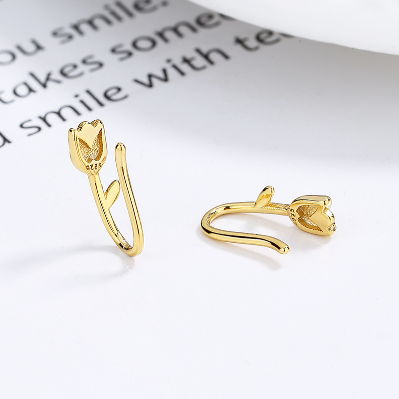 Sterling Silver Tulip Huggy Hoop Earrings