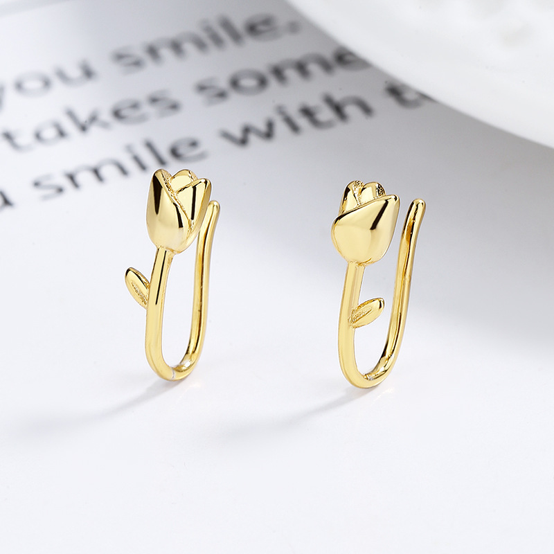 Sterling Silver Tulip Huggy Hoop Earrings