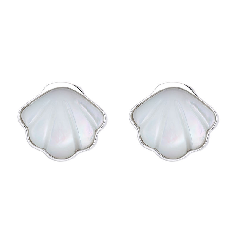 Sterling Silver White Shell Stud Earrings with Simulated Pearl